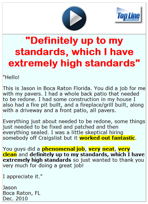 JasonBocaRatonTestimonialToTopLinePressureCleaning